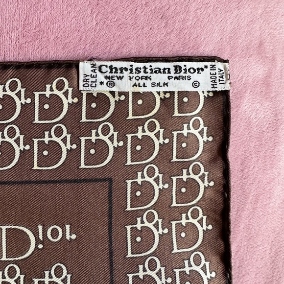 Christian Dior 100% Silk Handkerchief - Brown and Cream - Vintage - Picture 7 of 9
